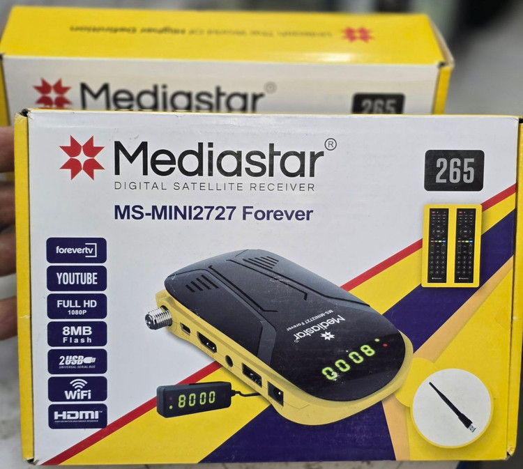 مدیااستار MS-Mini 2727 Forever | اکانت اینترنتی ۱۵ ماهه | دو کنترل | دانگل Wi-Fi | H.265 | Full HD